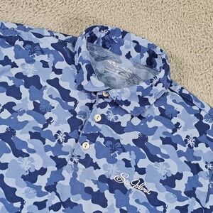 Peter Millar Polo Shirt Mens Medium Blue Camo Sea Island Seaside Pima Cotton